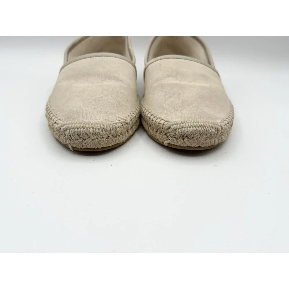 Gucci Off White/Cream GG Canvas and Leather Slip On Espadrille Flats EU 37.5